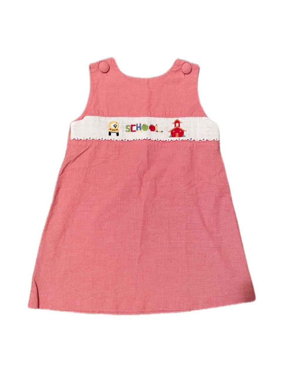 Pink Smocked School Motif Girls' Casual Dress